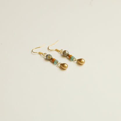 Handmade Golden Czech Glass Bead Earrings