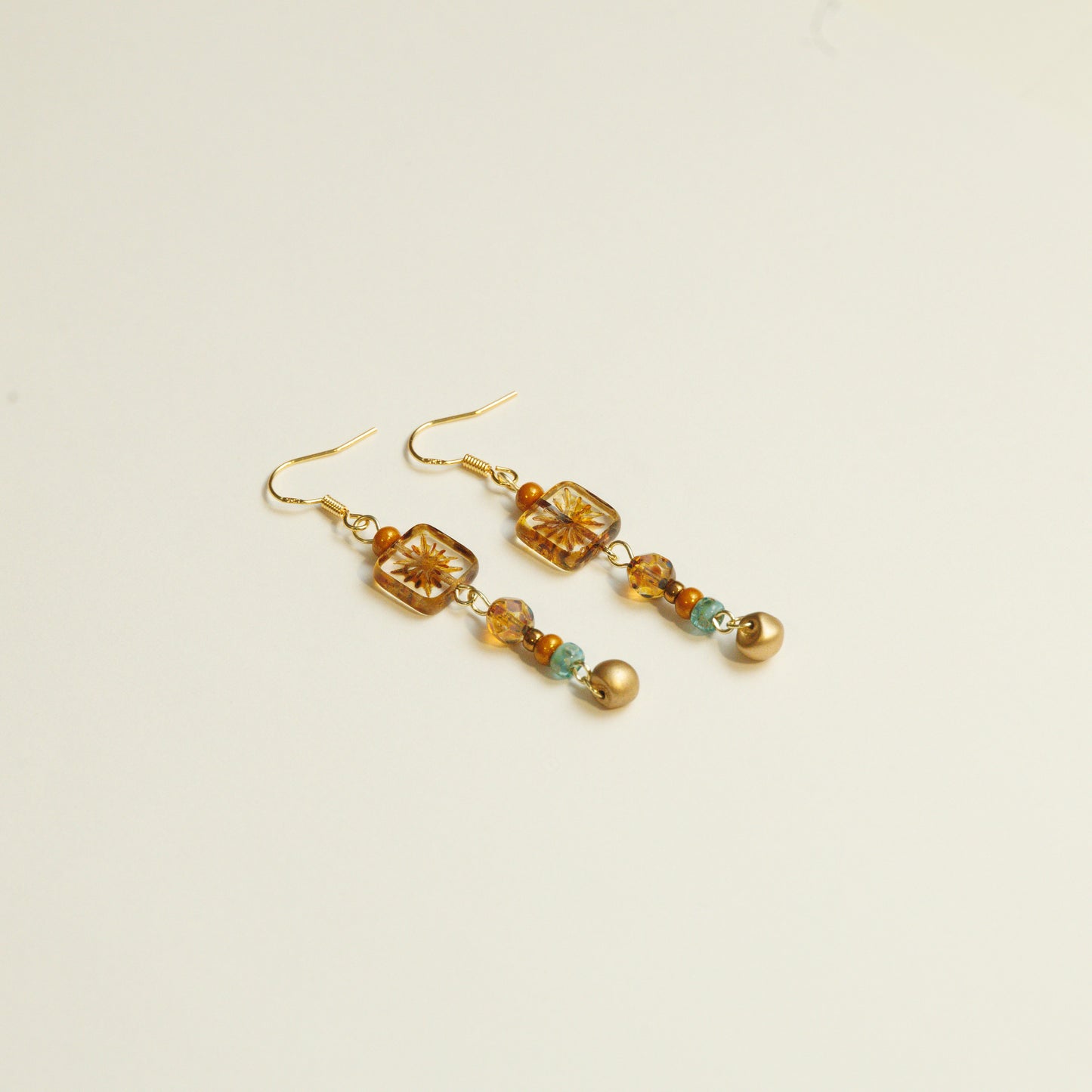 Handmade Golden Czech Glass Bead Earrings