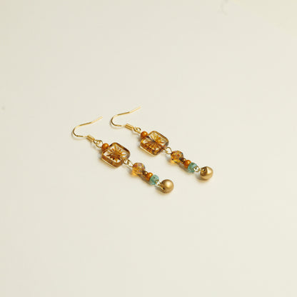 Handmade Golden Czech Glass Bead Earrings