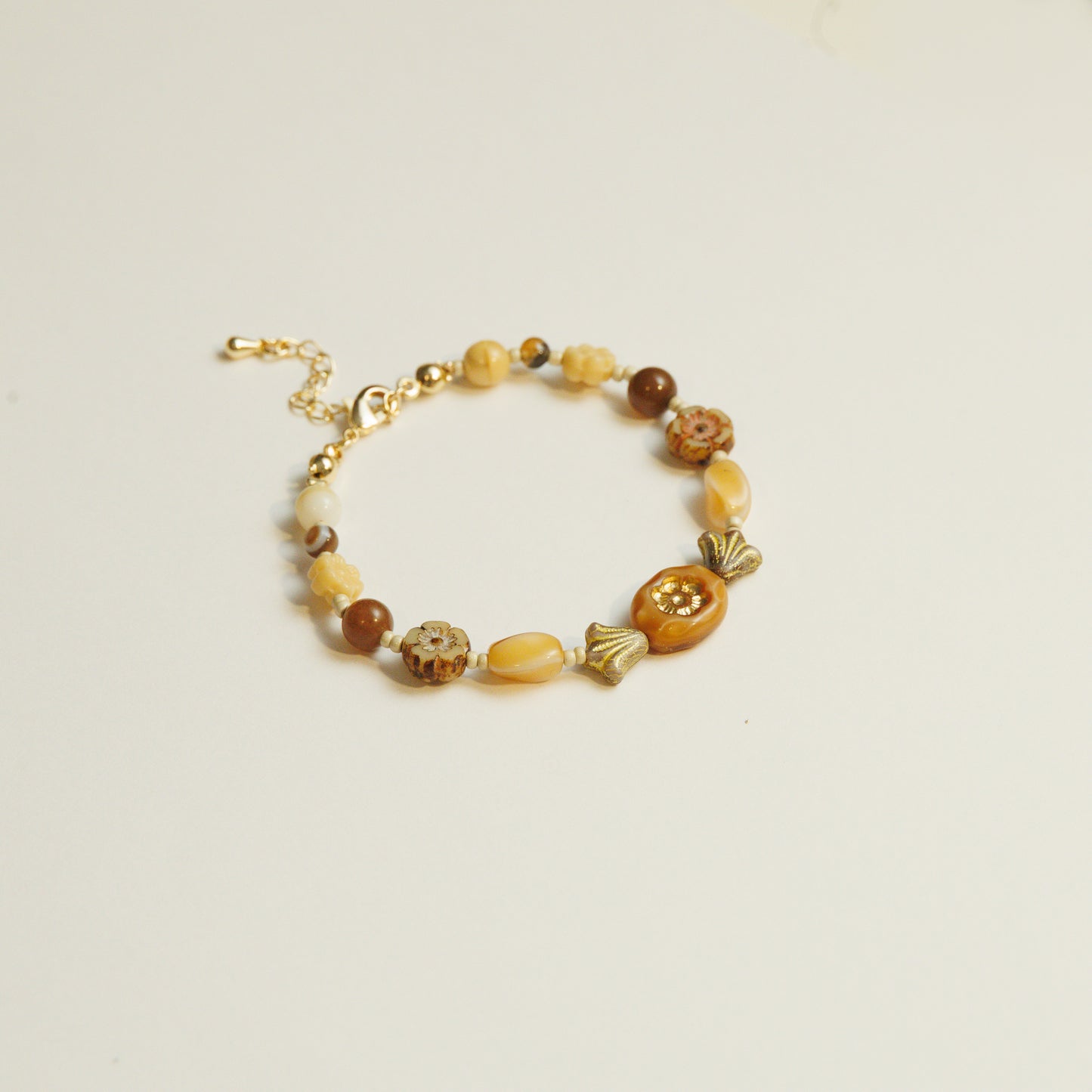 Handmade Cream-Colored Czech Glass Beaded Bracelet – Bubble Tea