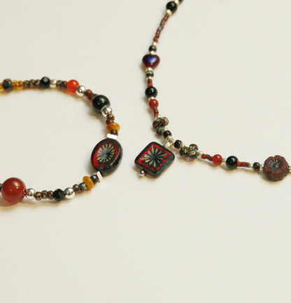 Handmade Crimson Czech Glass Beaded Necklace