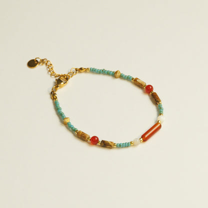 Handmade Red Agate Yellow Jade Bracelet