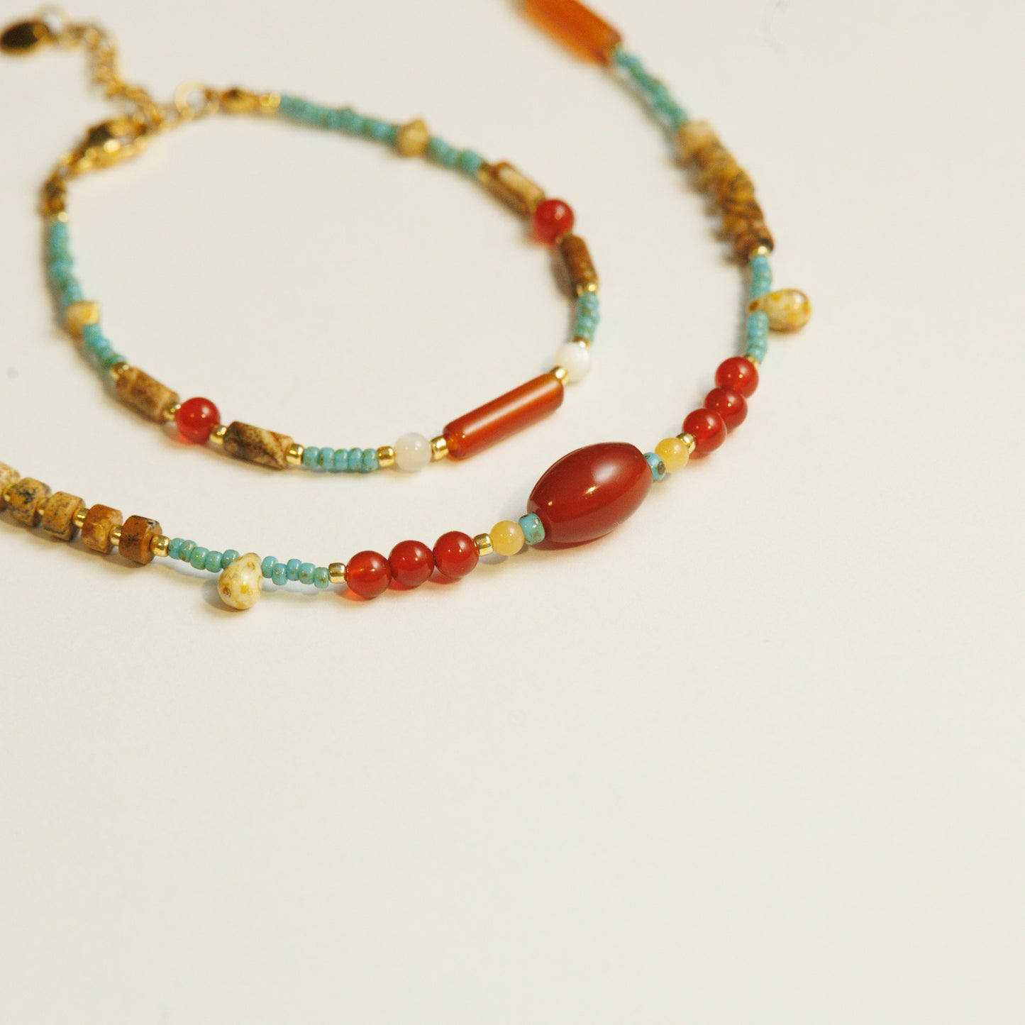 Handmade Red Agate Yellow Jade Necklace