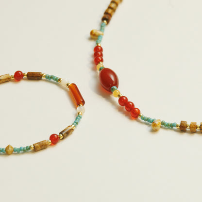 Handmade Red Agate Yellow Jade Necklace