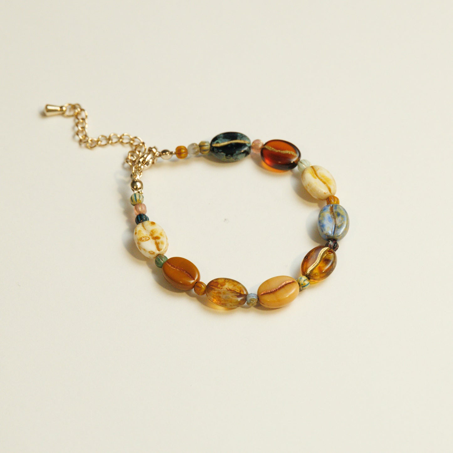 Handmade Colorful Coffee Bean Czech Glass Beaded Bracelet