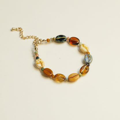 Handmade Colorful Coffee Bean Czech Glass Beaded Bracelet