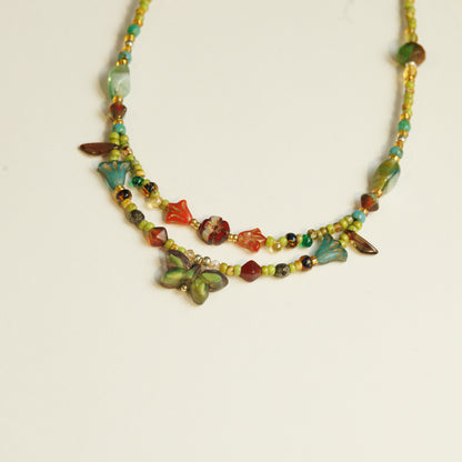 Handmade Green Butterfly Czech Glass Beaded Necklace