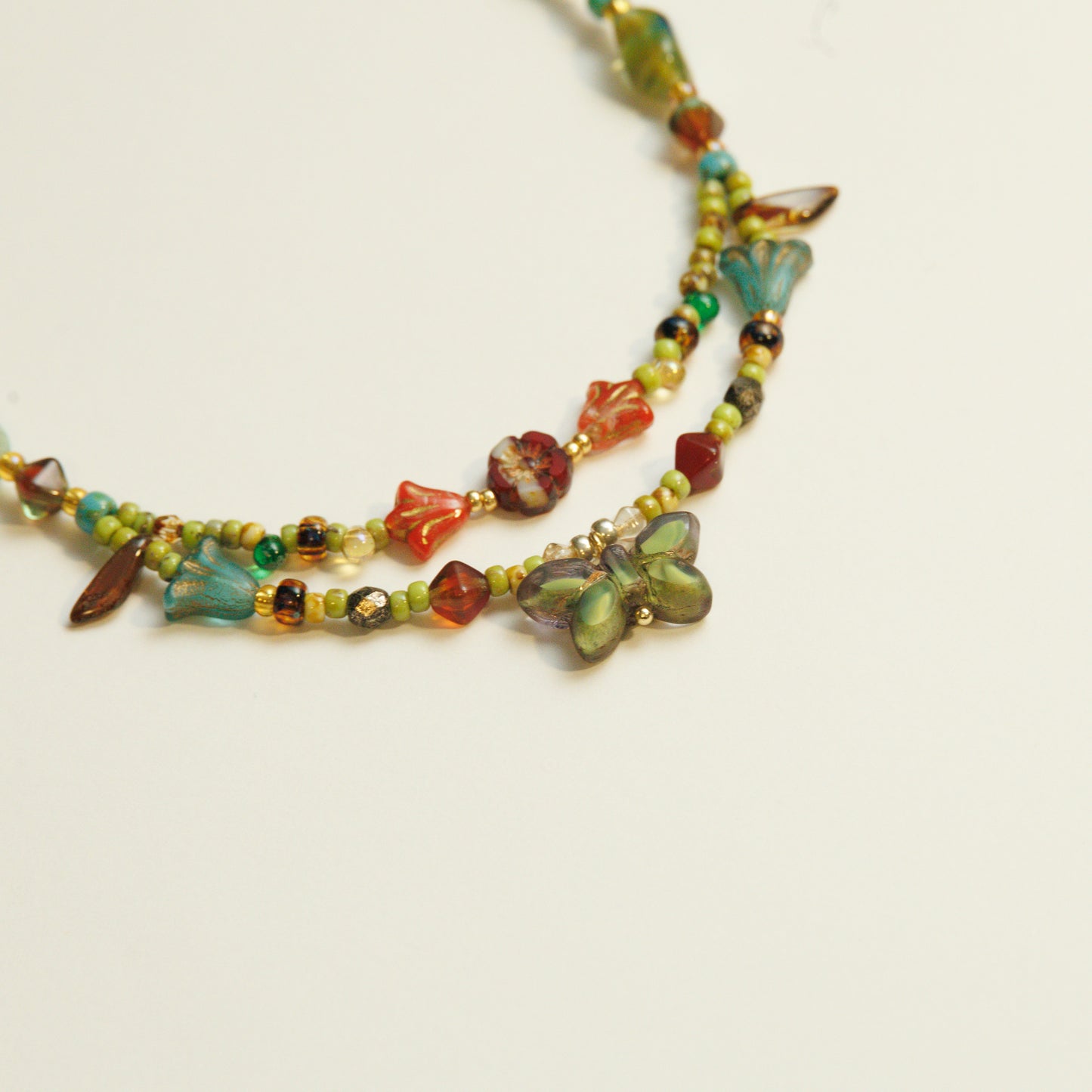 Handmade Green Butterfly Czech Glass Beaded Necklace