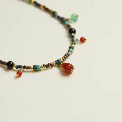 Handmade Red Agate Czech Glass Beaded Necklace