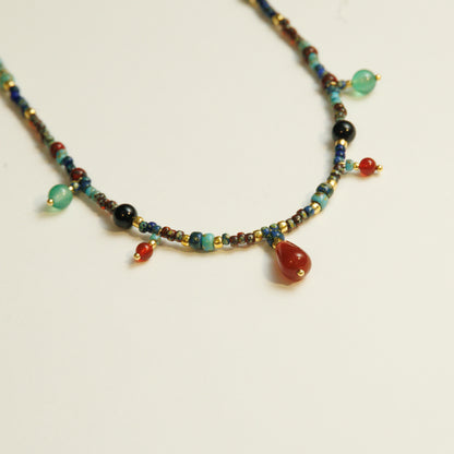 Handmade Red Agate Czech Glass Beaded Necklace