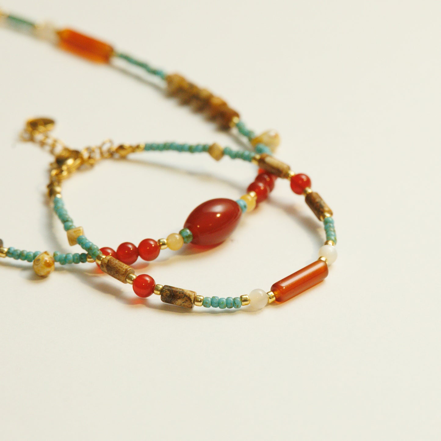 Handmade Red Agate Yellow Jade Bracelet