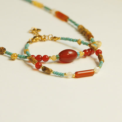 Handmade Red Agate Yellow Jade Necklace