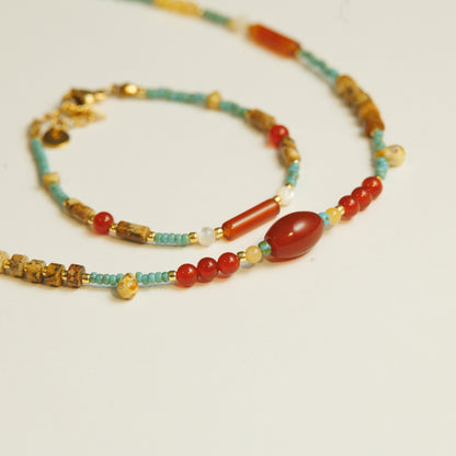 Handmade Red Agate Yellow Jade Bracelet