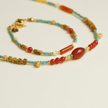 Handmade Red Agate Yellow Jade Necklace