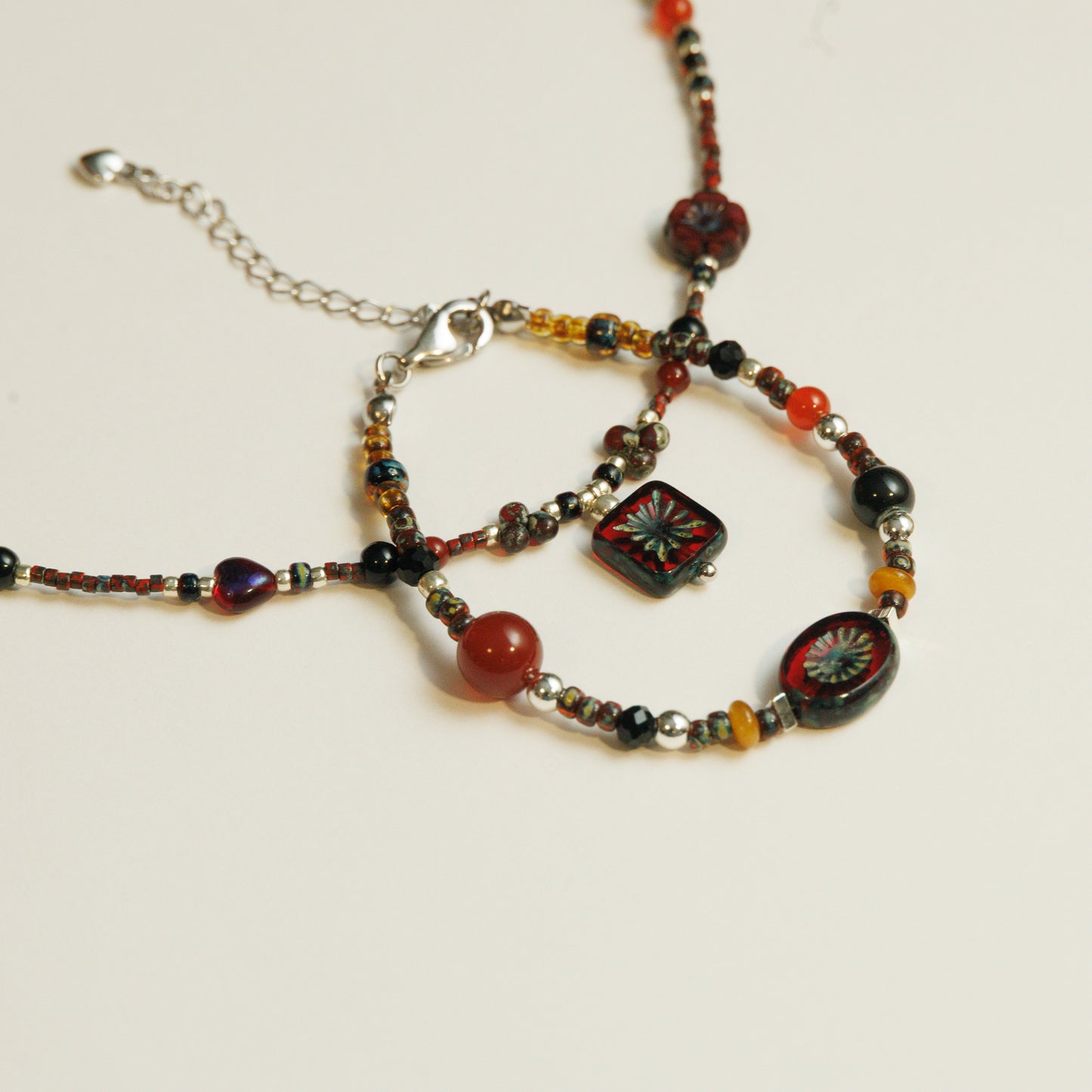 Handmade Crimson Czech Glass Beaded Necklace