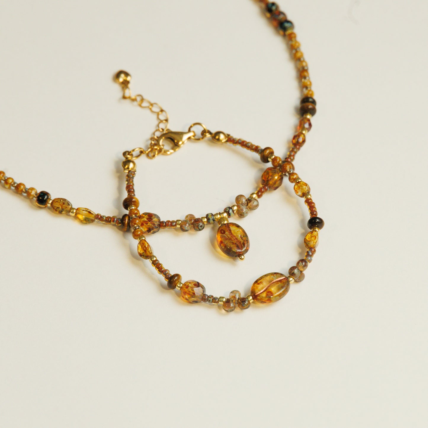 Handmade Coffee Bean Czech Glass Beaded Necklace