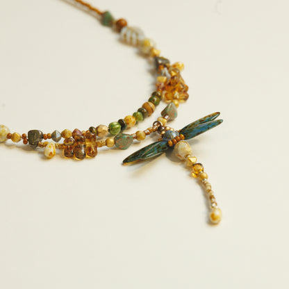 Handmade Bead Weaving Dragonfly Necklace