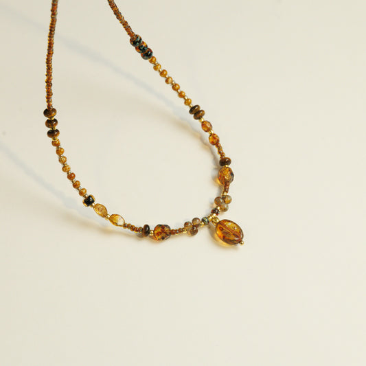 Koffieboon kralenketting met agaat en tijgeroog