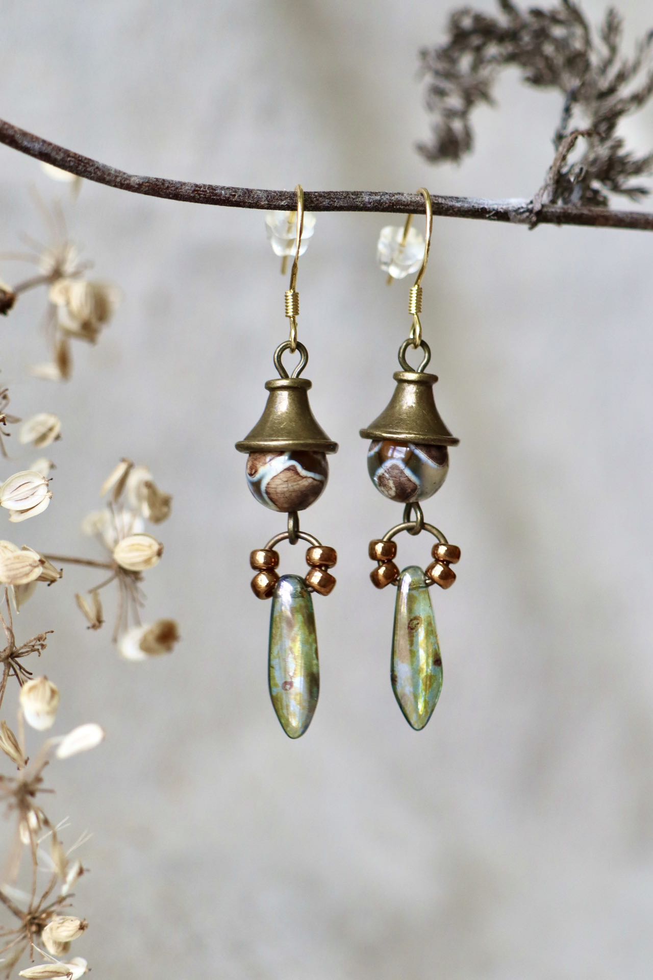 Three-Eye Dzi Stone Earrings