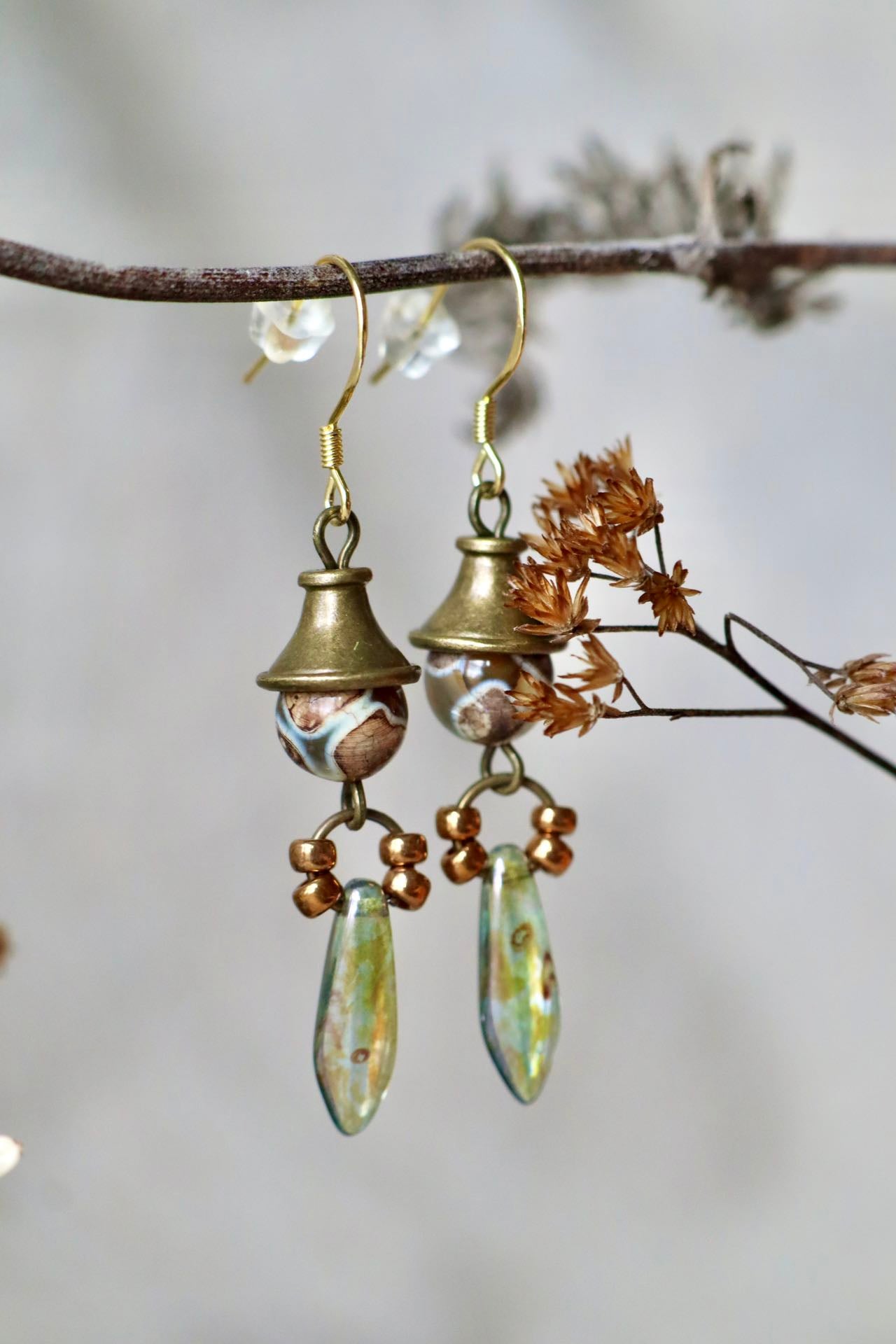 Three-Eye Dzi Stone Earrings