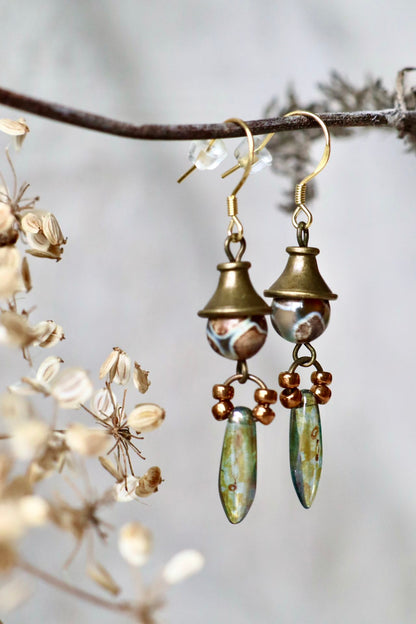 Three-Eye Dzi Stone Earrings