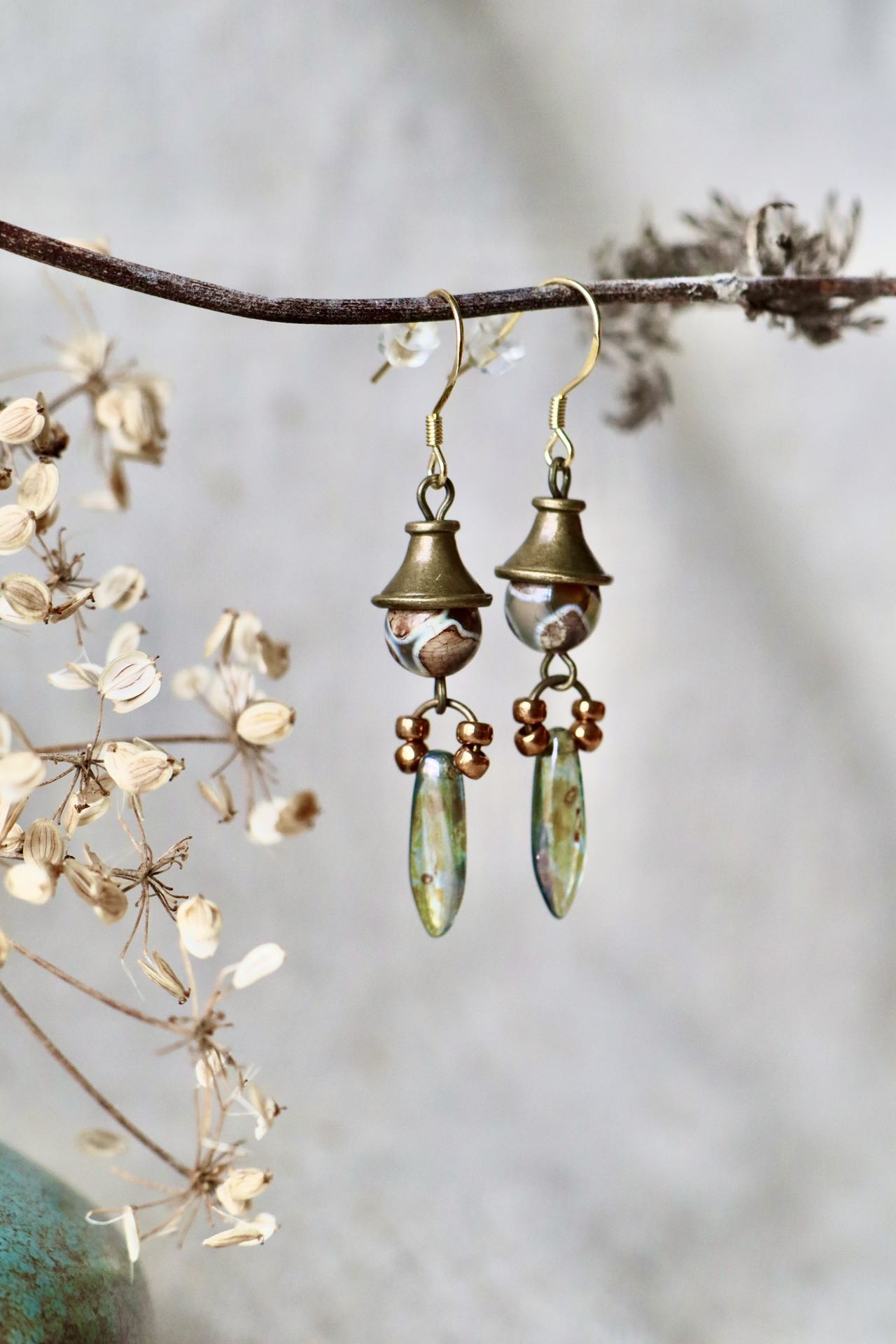 Three-Eye Dzi Stone Earrings