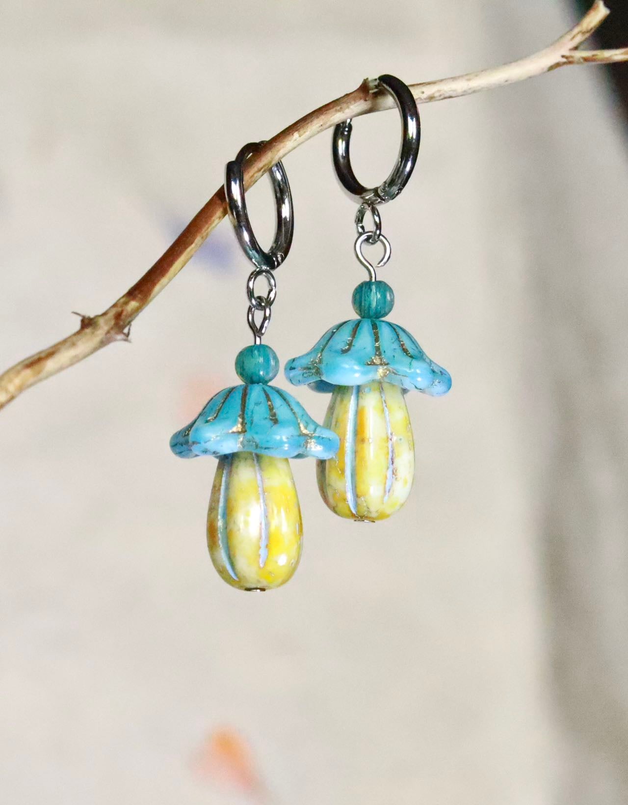 Mushroom Earrings | Indigo Milk Cap - Toxic Level 2/10